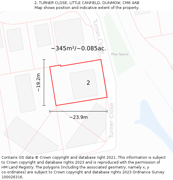 2, TURNER CLOSE, LITTLE CANFIELD, DUNMOW, CM6 4AB: Plot and title map