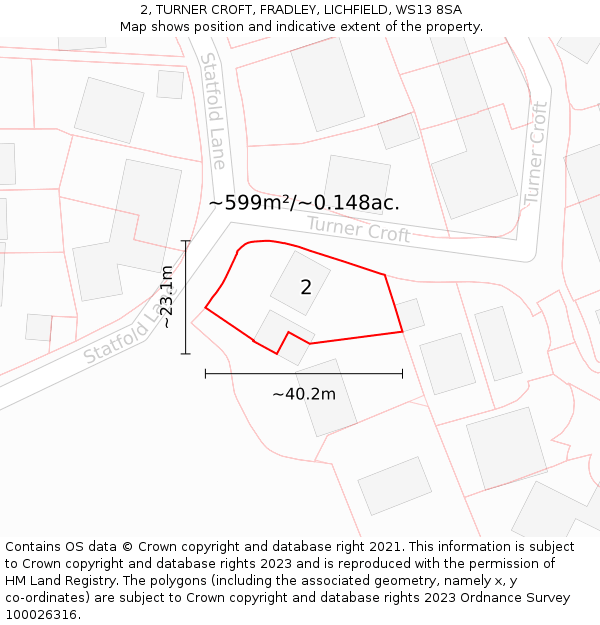 2, TURNER CROFT, FRADLEY, LICHFIELD, WS13 8SA: Plot and title map