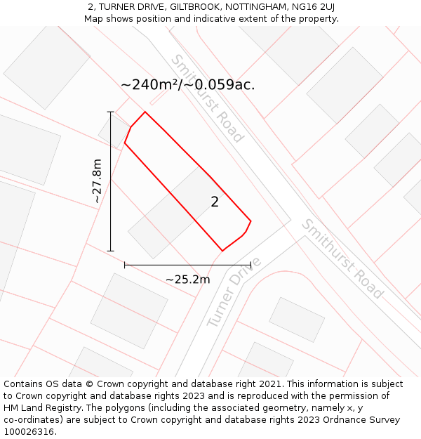 2, TURNER DRIVE, GILTBROOK, NOTTINGHAM, NG16 2UJ: Plot and title map