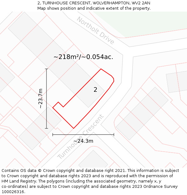 2, TURNHOUSE CRESCENT, WOLVERHAMPTON, WV2 2AN: Plot and title map