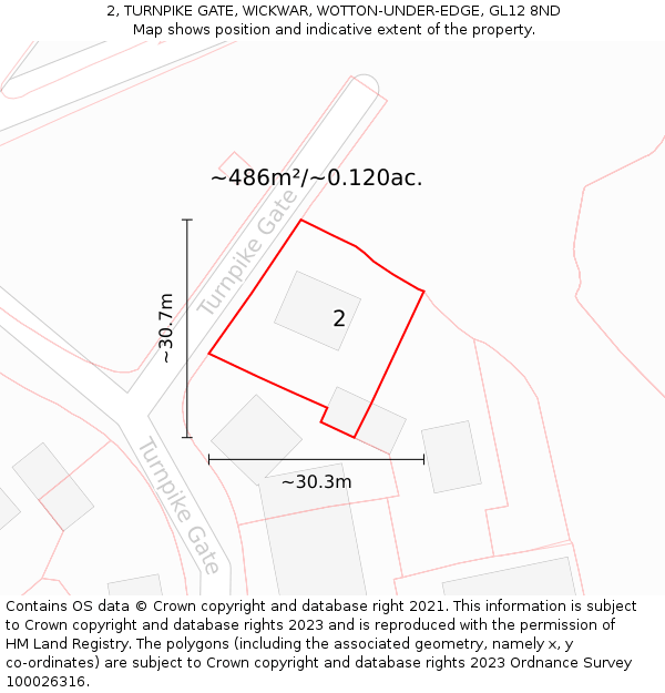 2, TURNPIKE GATE, WICKWAR, WOTTON-UNDER-EDGE, GL12 8ND: Plot and title map