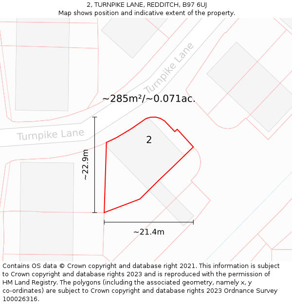 2, TURNPIKE LANE, REDDITCH, B97 6UJ: Plot and title map