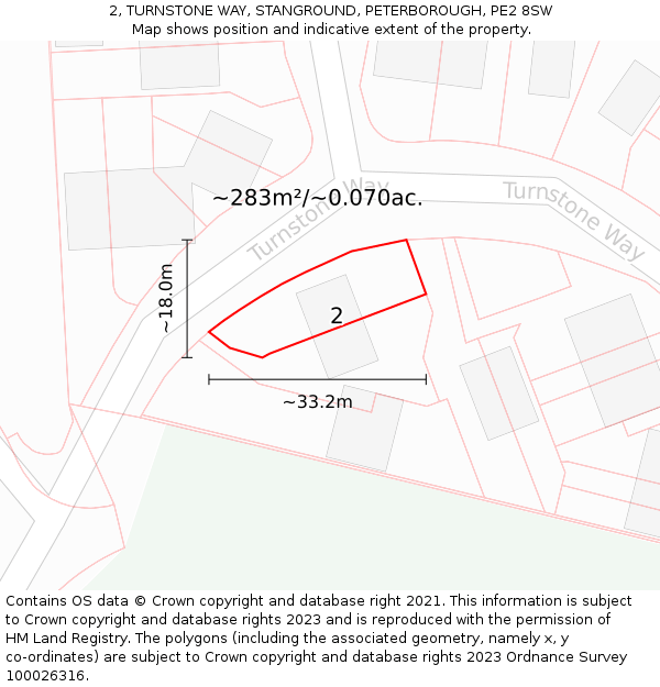 2, TURNSTONE WAY, STANGROUND, PETERBOROUGH, PE2 8SW: Plot and title map