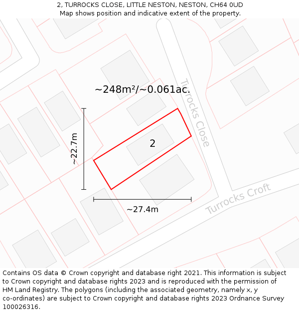 2, TURROCKS CLOSE, LITTLE NESTON, NESTON, CH64 0UD: Plot and title map