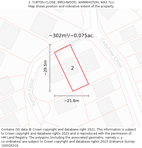 2, TURTON CLOSE, BIRCHWOOD, WARRINGTON, WA3 7LU: Plot and title map