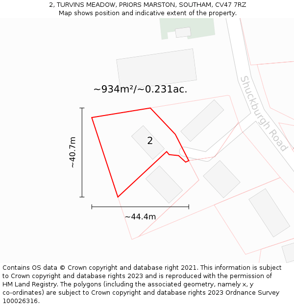 2, TURVINS MEADOW, PRIORS MARSTON, SOUTHAM, CV47 7RZ: Plot and title map