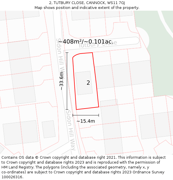 2, TUTBURY CLOSE, CANNOCK, WS11 7GJ: Plot and title map