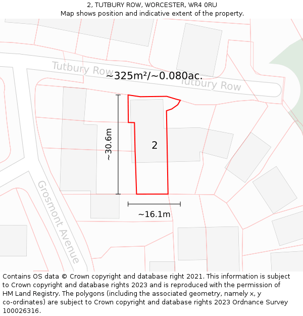 2, TUTBURY ROW, WORCESTER, WR4 0RU: Plot and title map