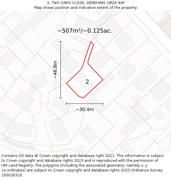 2, TWO OAKS CLOSE, DEREHAM, NR20 4AF: Plot and title map