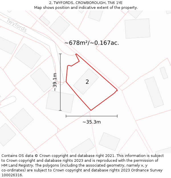 2, TWYFORDS, CROWBOROUGH, TN6 1YE: Plot and title map