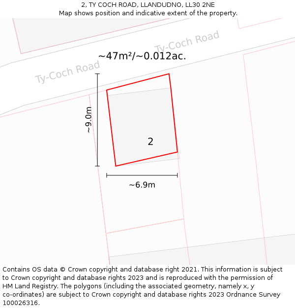 2, TY COCH ROAD, LLANDUDNO, LL30 2NE: Plot and title map