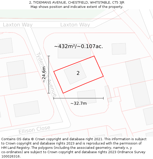 2, TYDEMANS AVENUE, CHESTFIELD, WHITSTABLE, CT5 3JR: Plot and title map