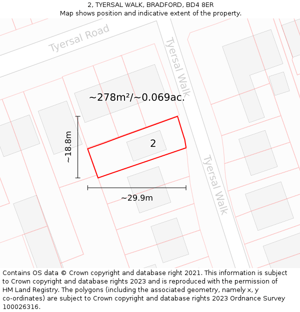 2, TYERSAL WALK, BRADFORD, BD4 8ER: Plot and title map