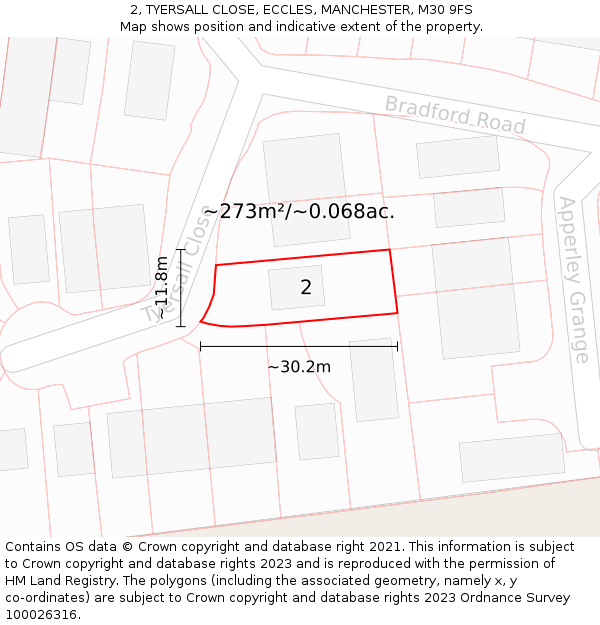 2, TYERSALL CLOSE, ECCLES, MANCHESTER, M30 9FS: Plot and title map
