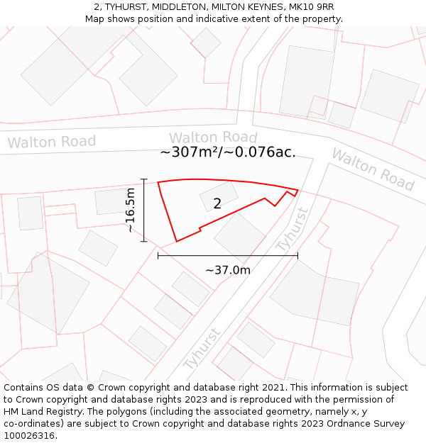 2, TYHURST, MIDDLETON, MILTON KEYNES, MK10 9RR: Plot and title map