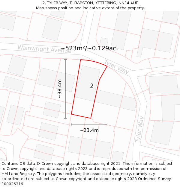 2, TYLER WAY, THRAPSTON, KETTERING, NN14 4UE: Plot and title map