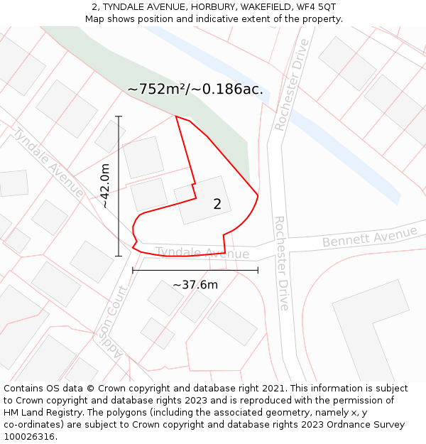 2, TYNDALE AVENUE, HORBURY, WAKEFIELD, WF4 5QT: Plot and title map