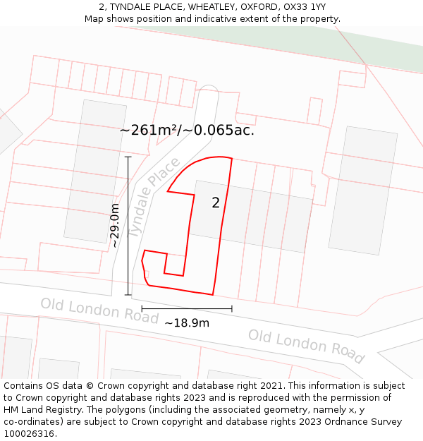 2, TYNDALE PLACE, WHEATLEY, OXFORD, OX33 1YY: Plot and title map