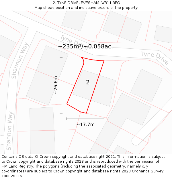 2, TYNE DRIVE, EVESHAM, WR11 3FG: Plot and title map