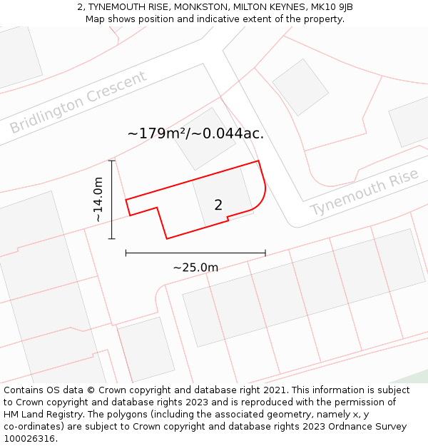 2, TYNEMOUTH RISE, MONKSTON, MILTON KEYNES, MK10 9JB: Plot and title map