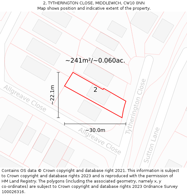 2, TYTHERINGTON CLOSE, MIDDLEWICH, CW10 0NN: Plot and title map