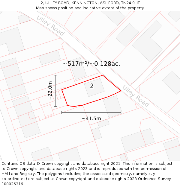 2, ULLEY ROAD, KENNINGTON, ASHFORD, TN24 9HT: Plot and title map