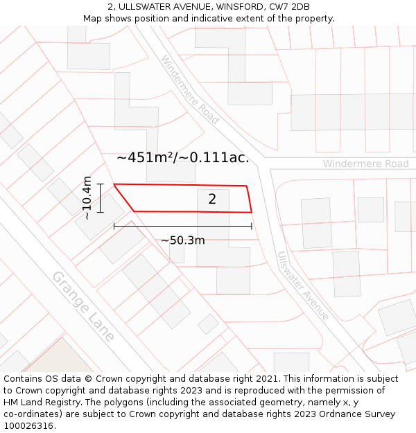 2, ULLSWATER AVENUE, WINSFORD, CW7 2DB: Plot and title map