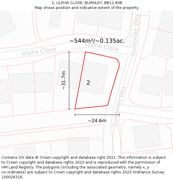 2, ULPHA CLOSE, BURNLEY, BB12 8XB: Plot and title map