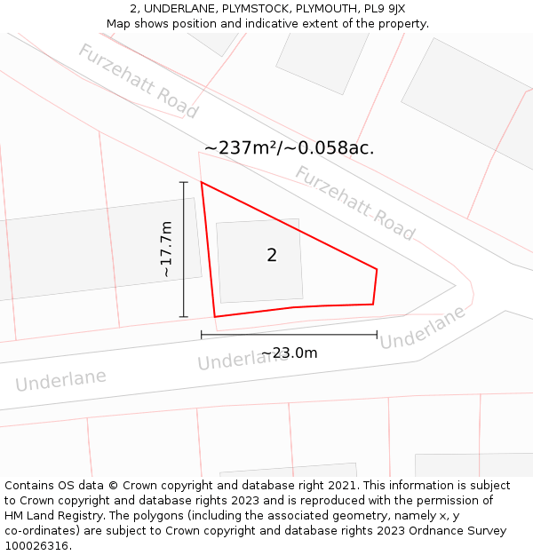 2, UNDERLANE, PLYMSTOCK, PLYMOUTH, PL9 9JX: Plot and title map