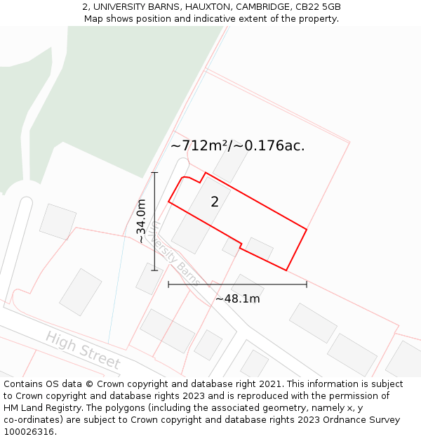 2, UNIVERSITY BARNS, HAUXTON, CAMBRIDGE, CB22 5GB: Plot and title map