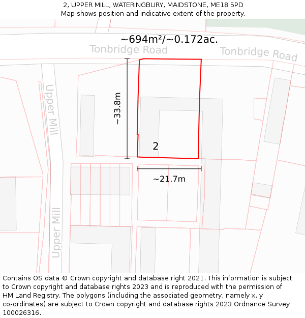 2, UPPER MILL, WATERINGBURY, MAIDSTONE, ME18 5PD: Plot and title map