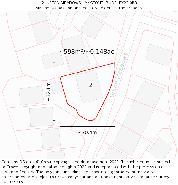 2, UPTON MEADOWS, LYNSTONE, BUDE, EX23 0RB: Plot and title map
