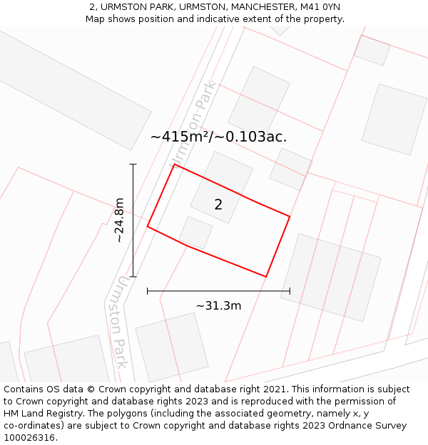 2, URMSTON PARK, URMSTON, MANCHESTER, M41 0YN: Plot and title map