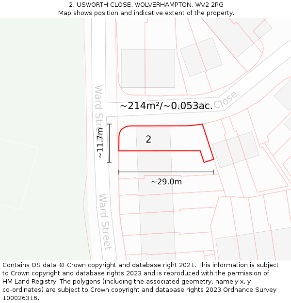 2, USWORTH CLOSE, WOLVERHAMPTON, WV2 2PG: Plot and title map