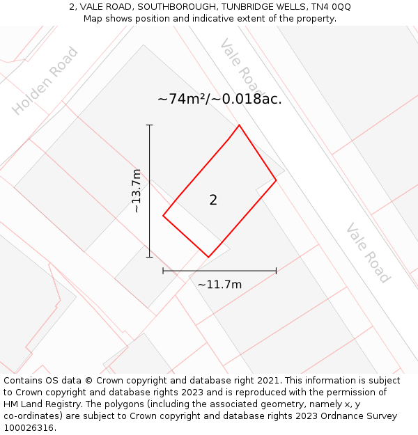 2, VALE ROAD, SOUTHBOROUGH, TUNBRIDGE WELLS, TN4 0QQ: Plot and title map