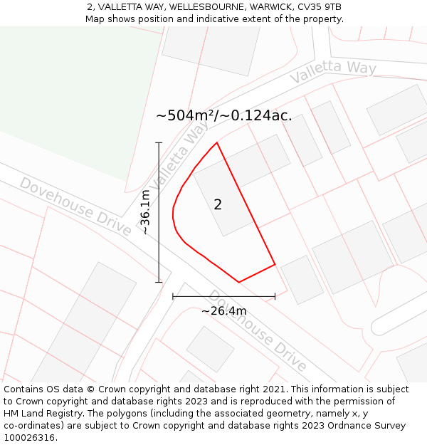 2, VALLETTA WAY, WELLESBOURNE, WARWICK, CV35 9TB: Plot and title map