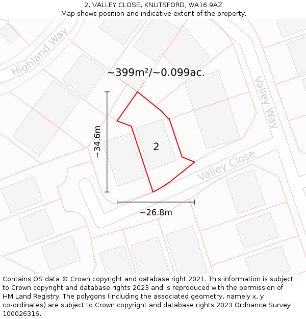2, VALLEY CLOSE, KNUTSFORD, WA16 9AZ: Plot and title map