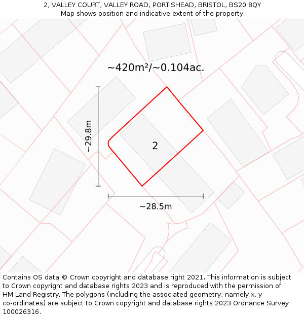 2, VALLEY COURT, VALLEY ROAD, PORTISHEAD, BRISTOL, BS20 8QY: Plot and title map