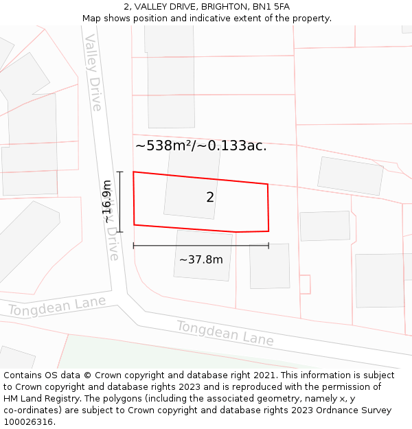 2, VALLEY DRIVE, BRIGHTON, BN1 5FA: Plot and title map