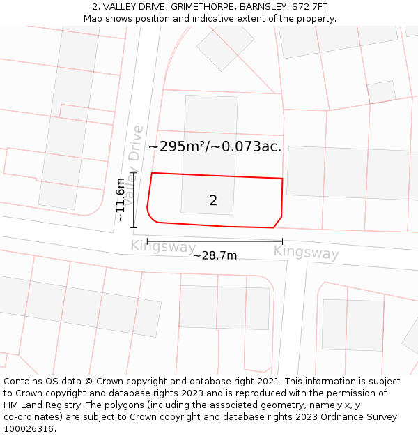 2, VALLEY DRIVE, GRIMETHORPE, BARNSLEY, S72 7FT: Plot and title map