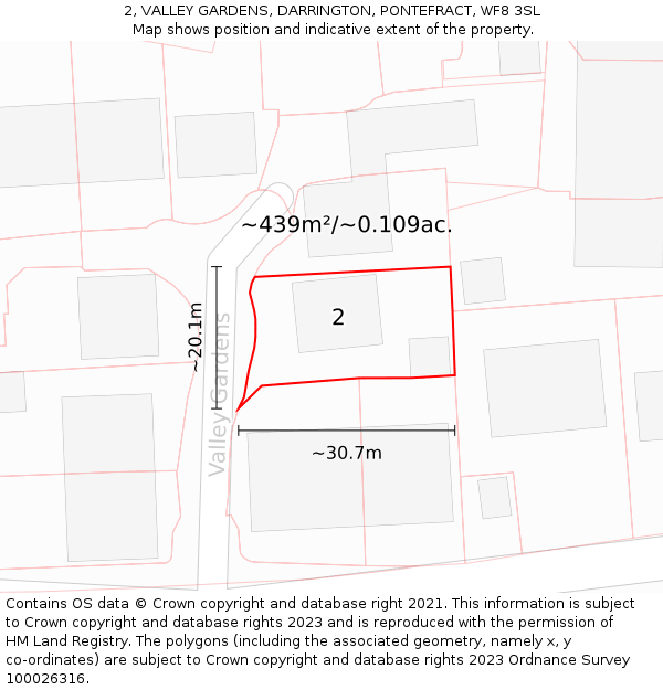 2, VALLEY GARDENS, DARRINGTON, PONTEFRACT, WF8 3SL: Plot and title map