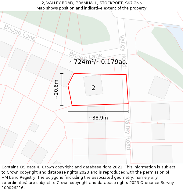 2, VALLEY ROAD, BRAMHALL, STOCKPORT, SK7 2NN: Plot and title map