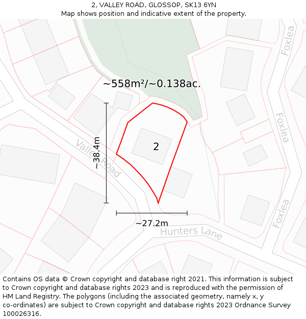 2, VALLEY ROAD, GLOSSOP, SK13 6YN: Plot and title map