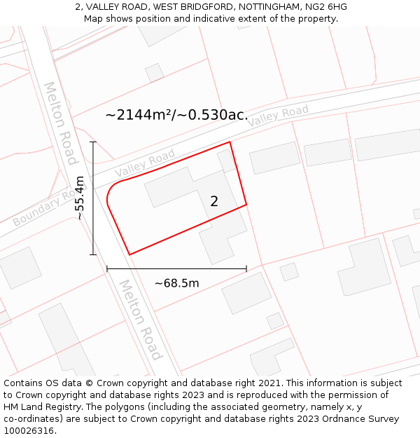 2, VALLEY ROAD, WEST BRIDGFORD, NOTTINGHAM, NG2 6HG: Plot and title map