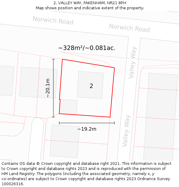 2, VALLEY WAY, FAKENHAM, NR21 8PH: Plot and title map