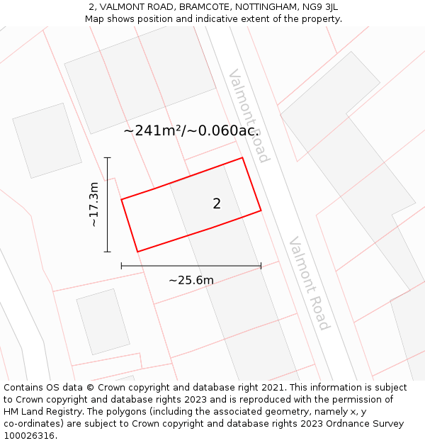 2, VALMONT ROAD, BRAMCOTE, NOTTINGHAM, NG9 3JL: Plot and title map