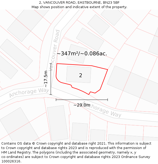 2, VANCOUVER ROAD, EASTBOURNE, BN23 5BF: Plot and title map
