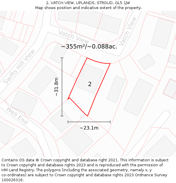 2, VATCH VIEW, UPLANDS, STROUD, GL5 1JW: Plot and title map