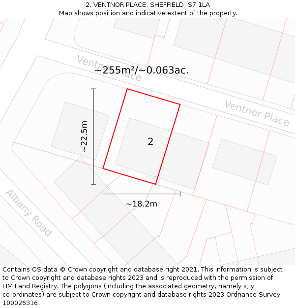 2, VENTNOR PLACE, SHEFFIELD, S7 1LA: Plot and title map