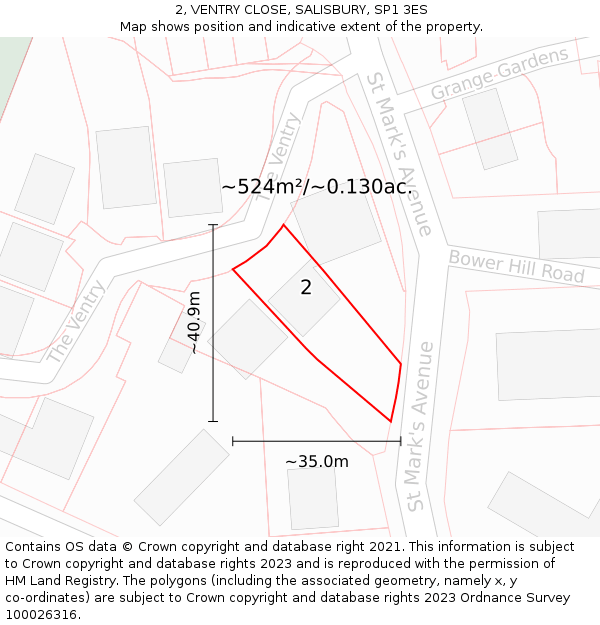 2, VENTRY CLOSE, SALISBURY, SP1 3ES: Plot and title map